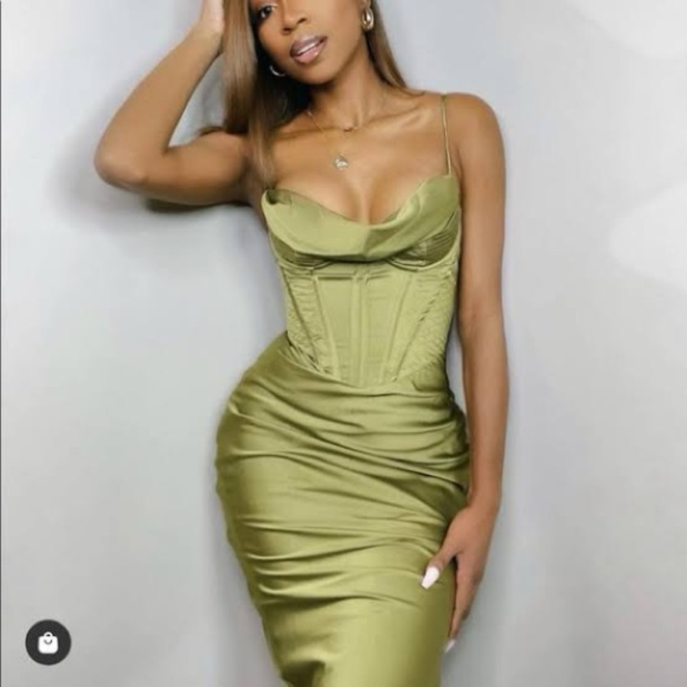 House of CB Myrna Olive Corset Slip Dress